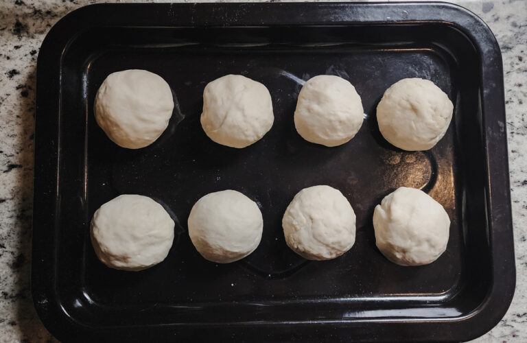 Naan bread dough balls, ready for second proofing