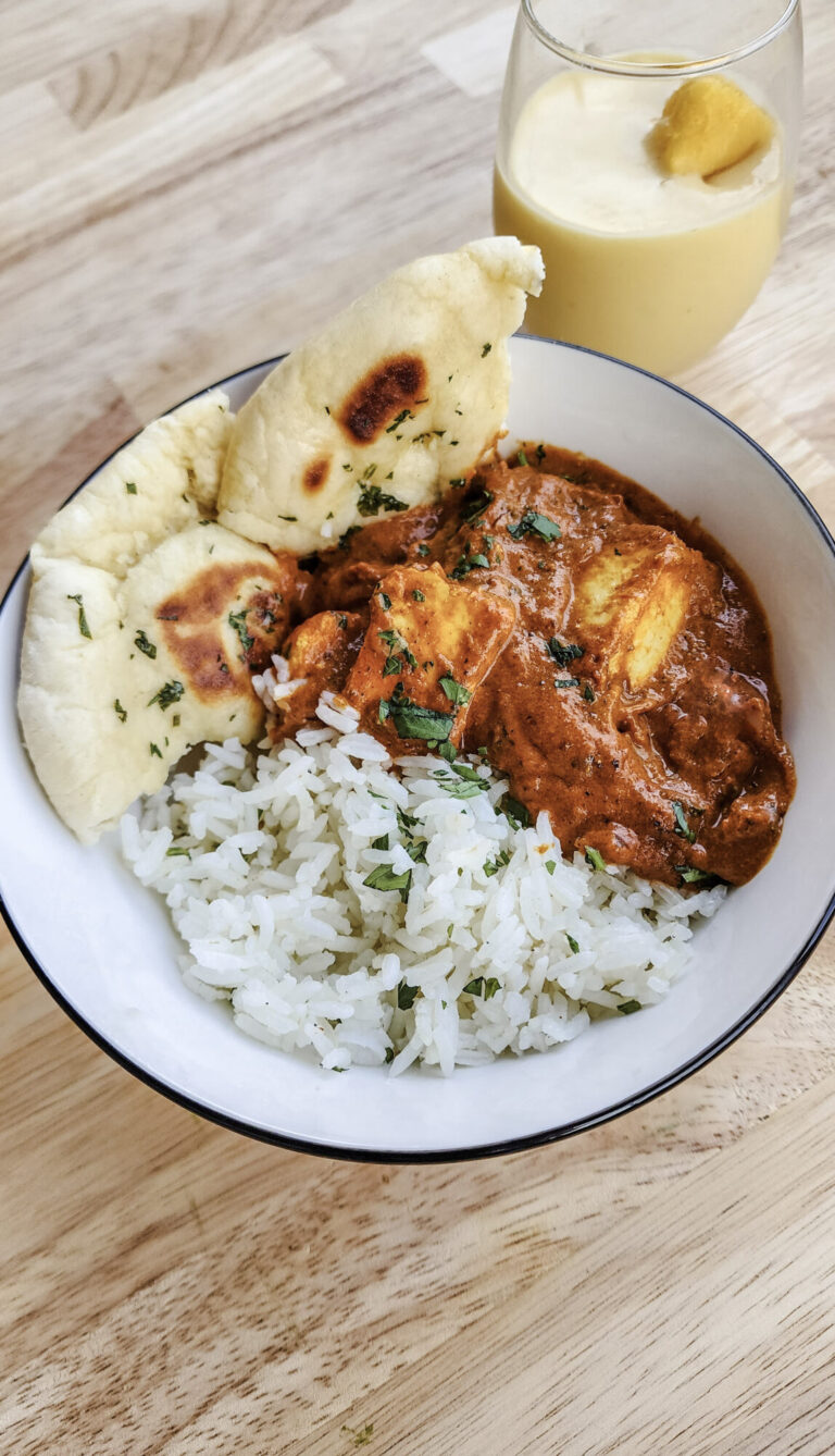 Fresh Paneer Tikka Masala with a Mango Lassi & Homemade Garlic Butter Naan