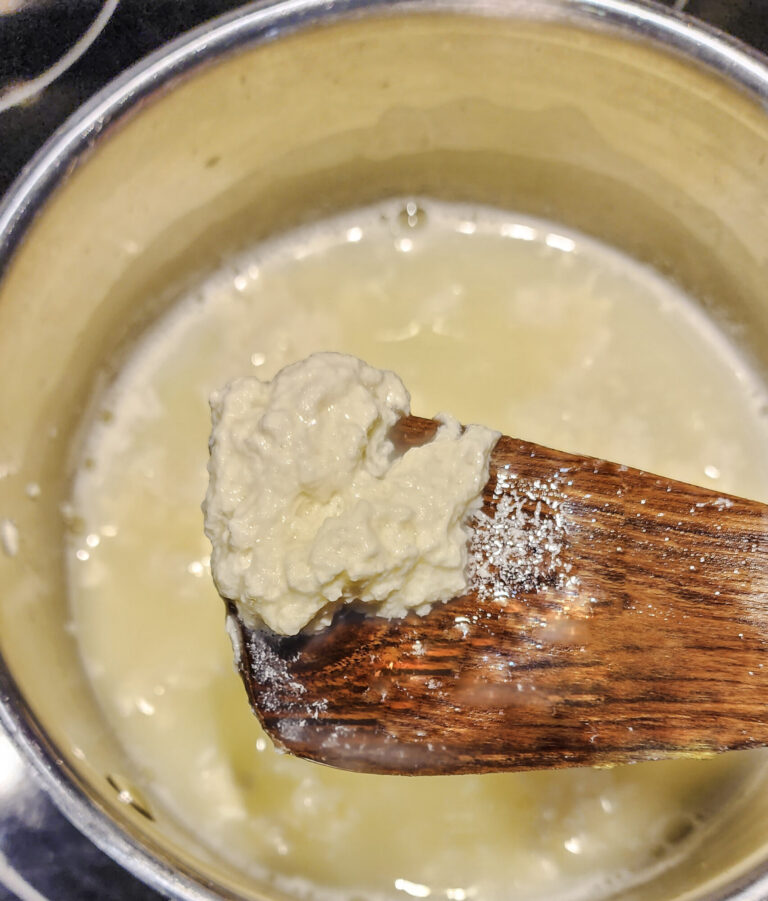 Paneer curds separated from whey for Paneer tikka masala