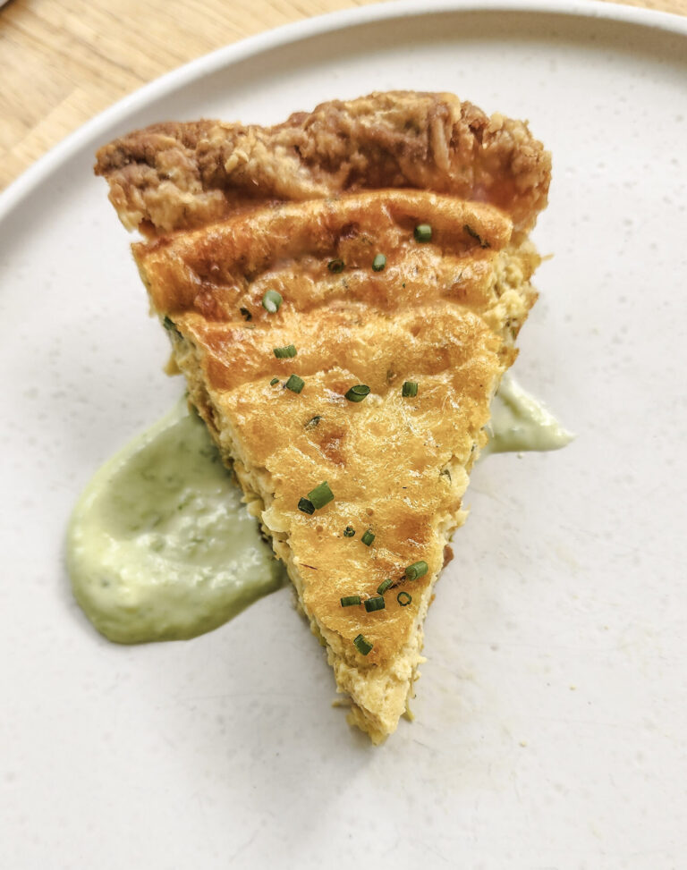 Bacon and Leek Quiche with Creamy Chive Sauce