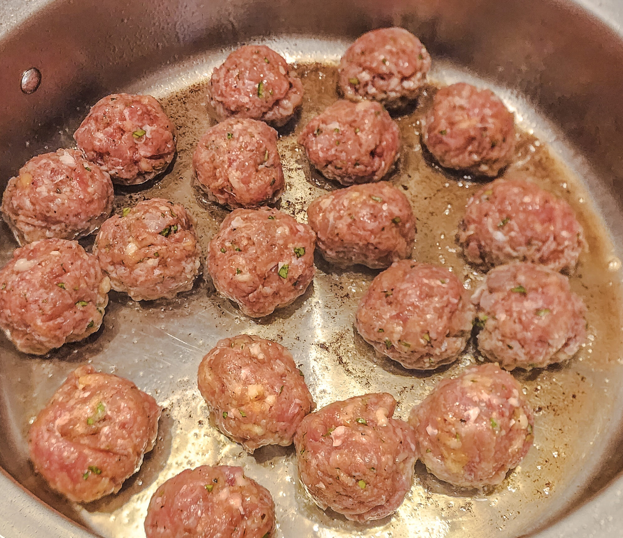 Searing the meatballs