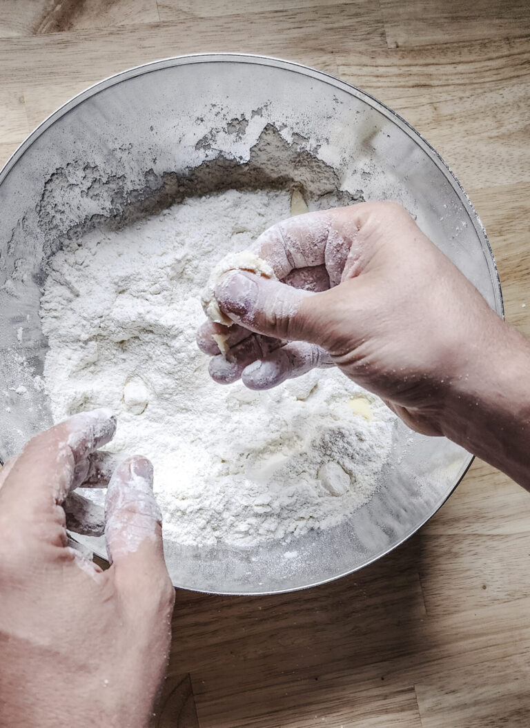 Cutting in unsalted butter for buttermilk biscuits