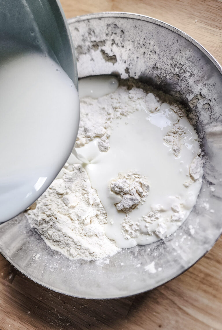 Adding buttermilk for buttermilk biscuits