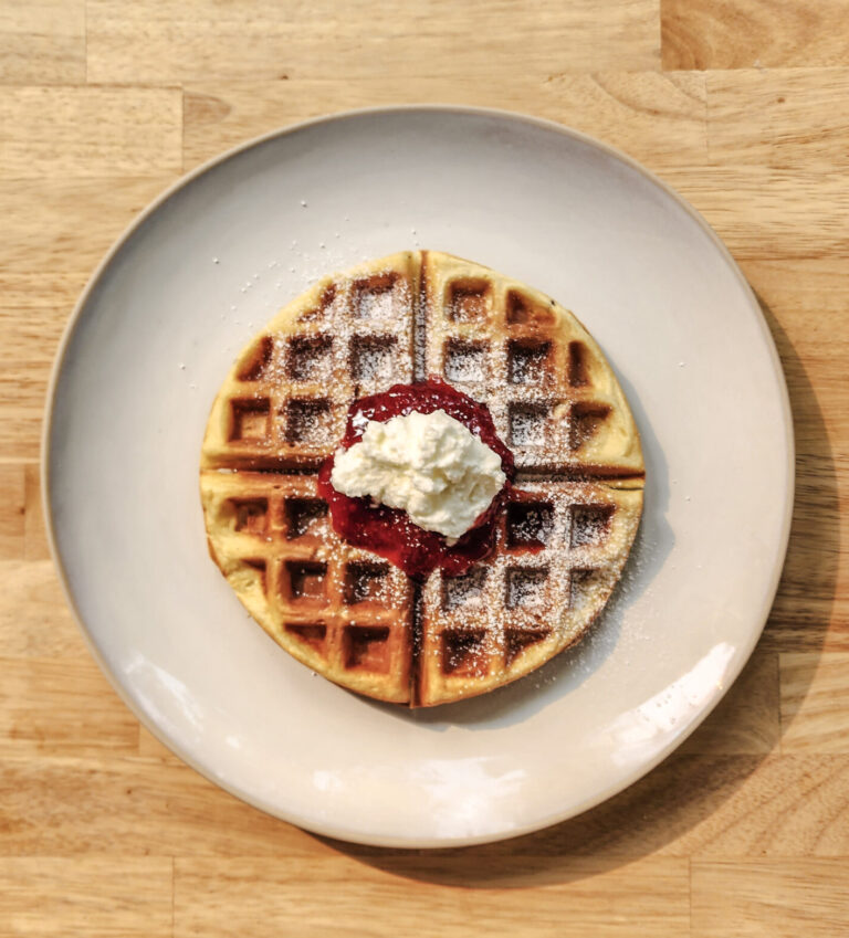 Brown Butter Waffle with Strawberry Compote