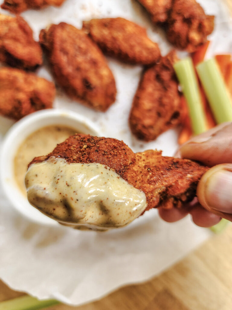 Dry Rubbed Hot Wings with Carolina White Barbecue Sauce