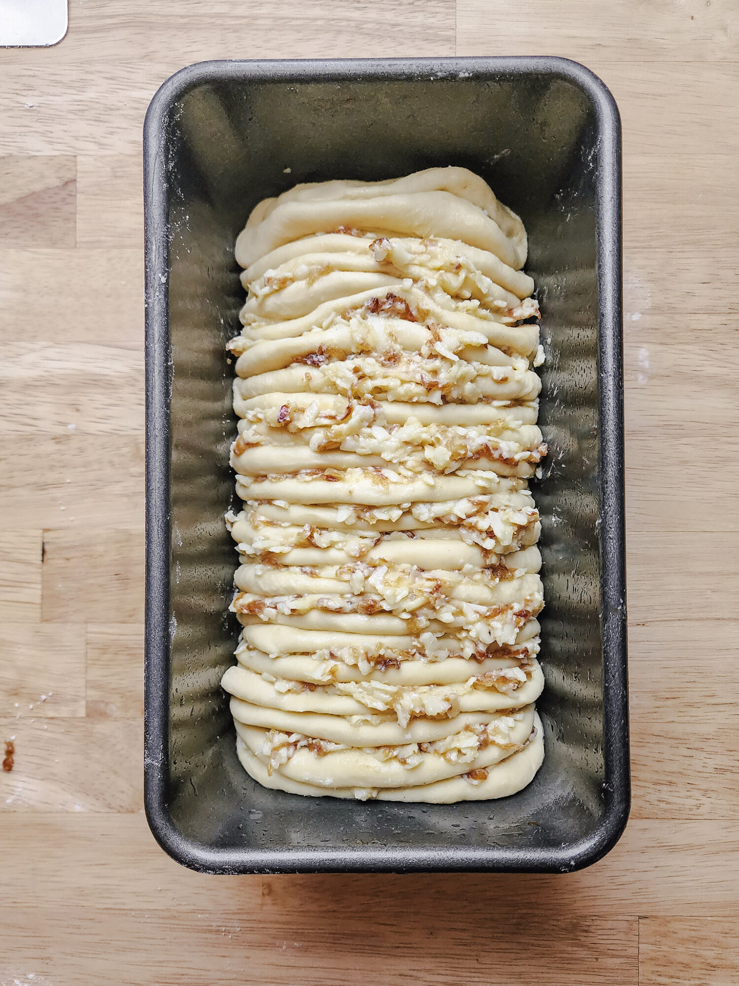 French Onion Pull apart loaf ready for the second proof