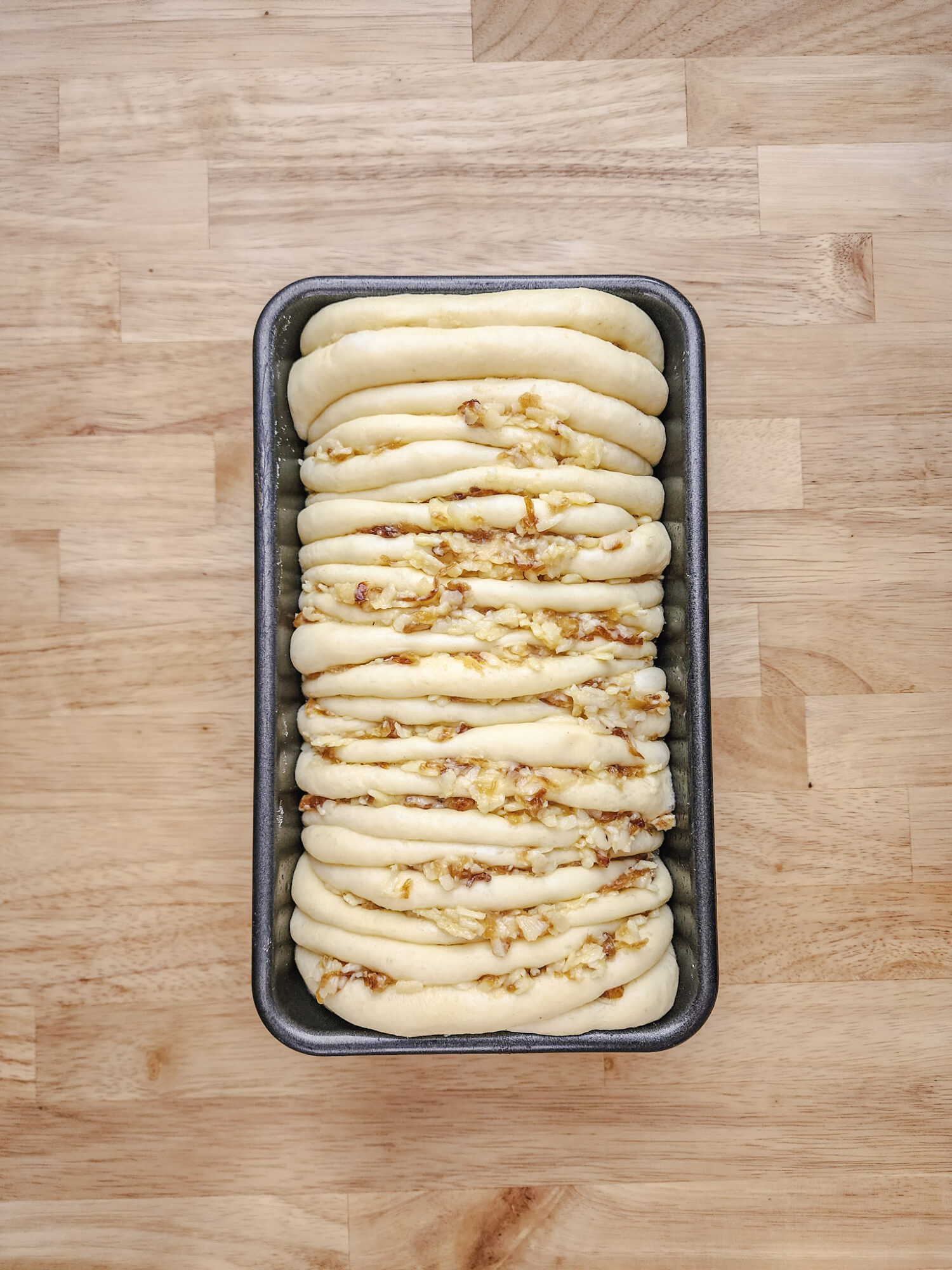 French Onion Pull apart loaf ready for the second proof