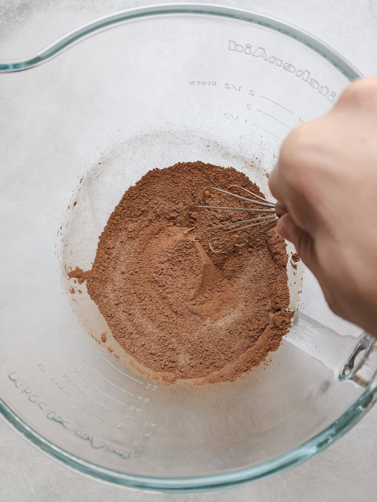 Mixing Dry Ingredients for flourless German chocolate cake