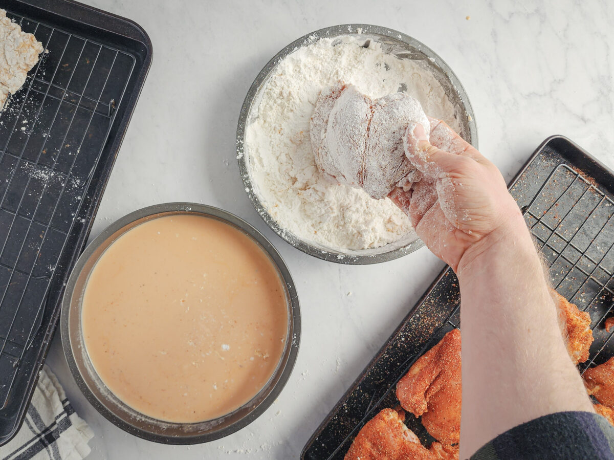 Dredging Chicken Thighs for frying