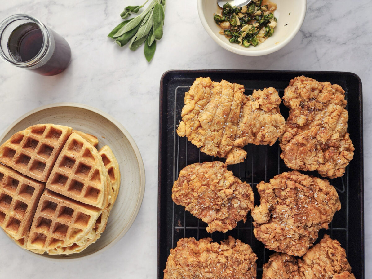 Ingredients prepared for Sage Fried Chicken and Waffles