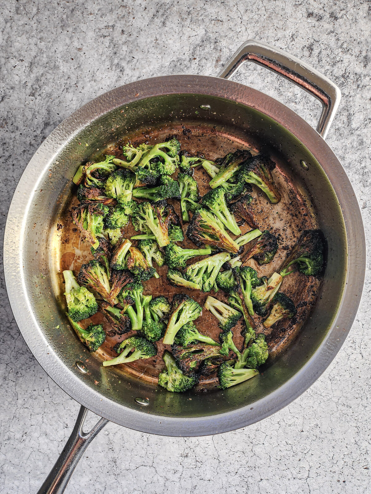 Searing fresh broccoli for Korean Beef and Broccoli Bowls