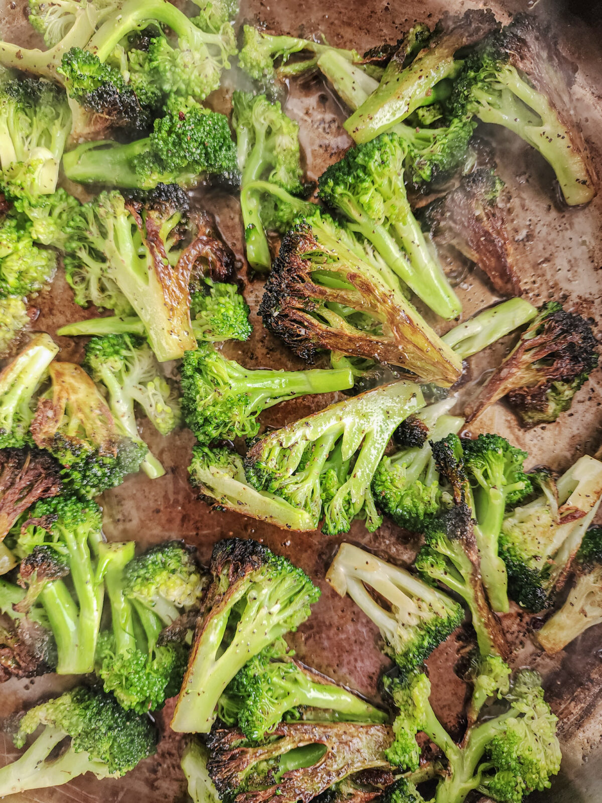 Hard sear on broccoli for Korean Beef and Broccoli Bowls