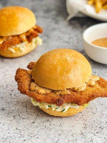 Chicken Schnitzel Sliders with Creamy Mustard Sauce and Green Apple Slaw