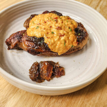 Reverse Seared Pork Chops with Bacon Jam and Pimento Cheese