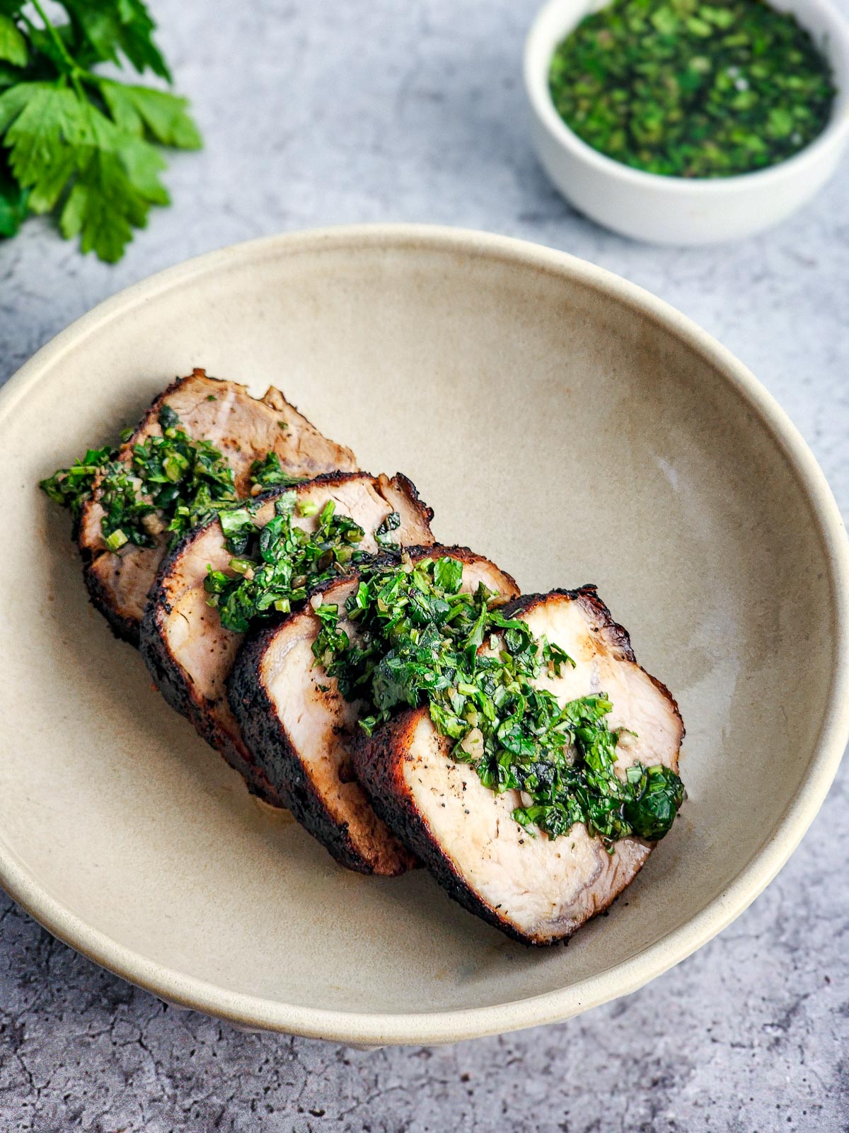 Coffee Rubbed Pork Tenderloin with Chimichurri Sauce