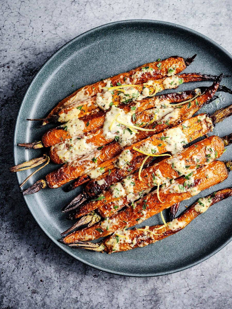 Plated Roasted Carrots with Mustard Sauce