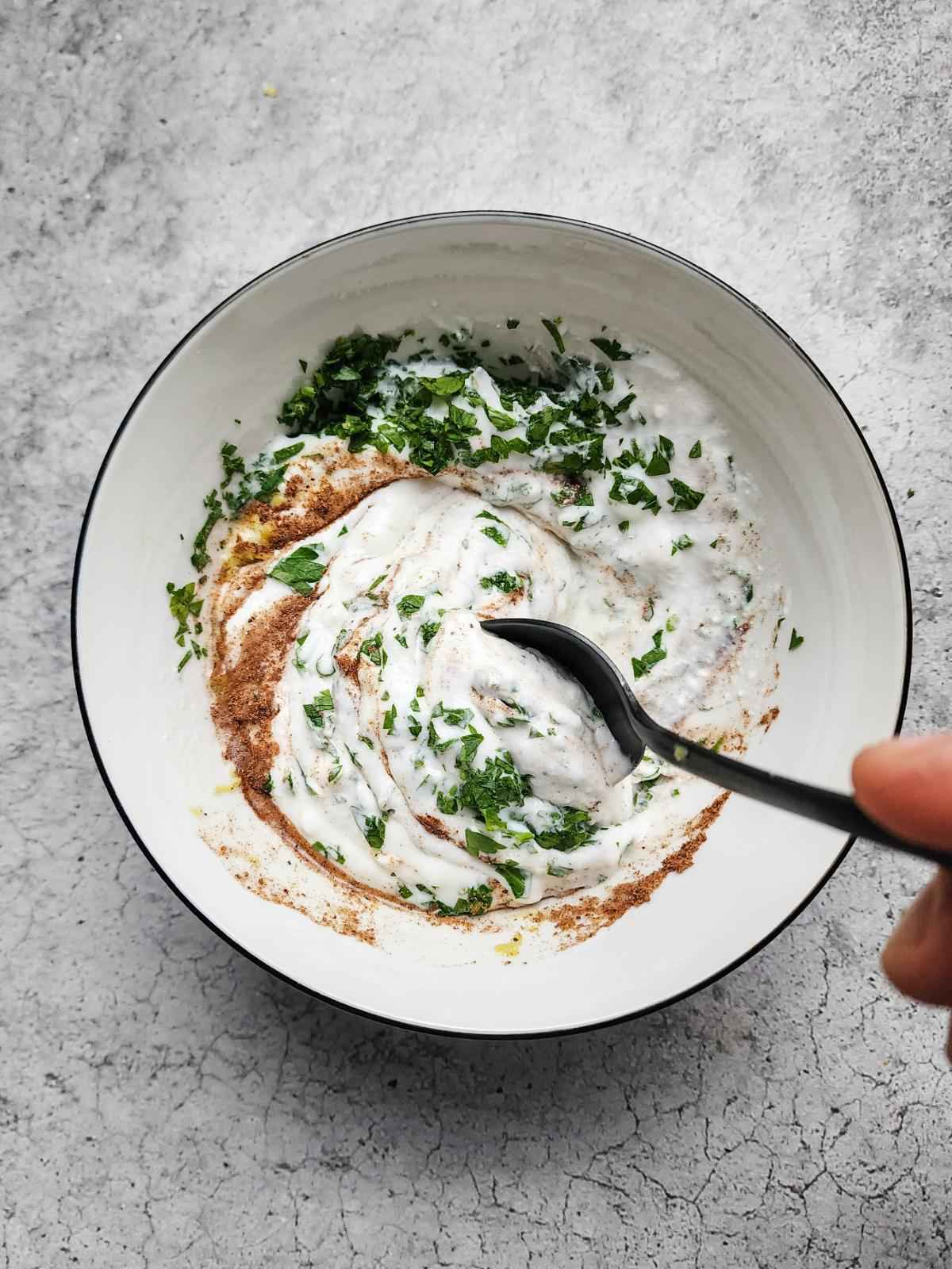 Mixing the Yogurt Raita