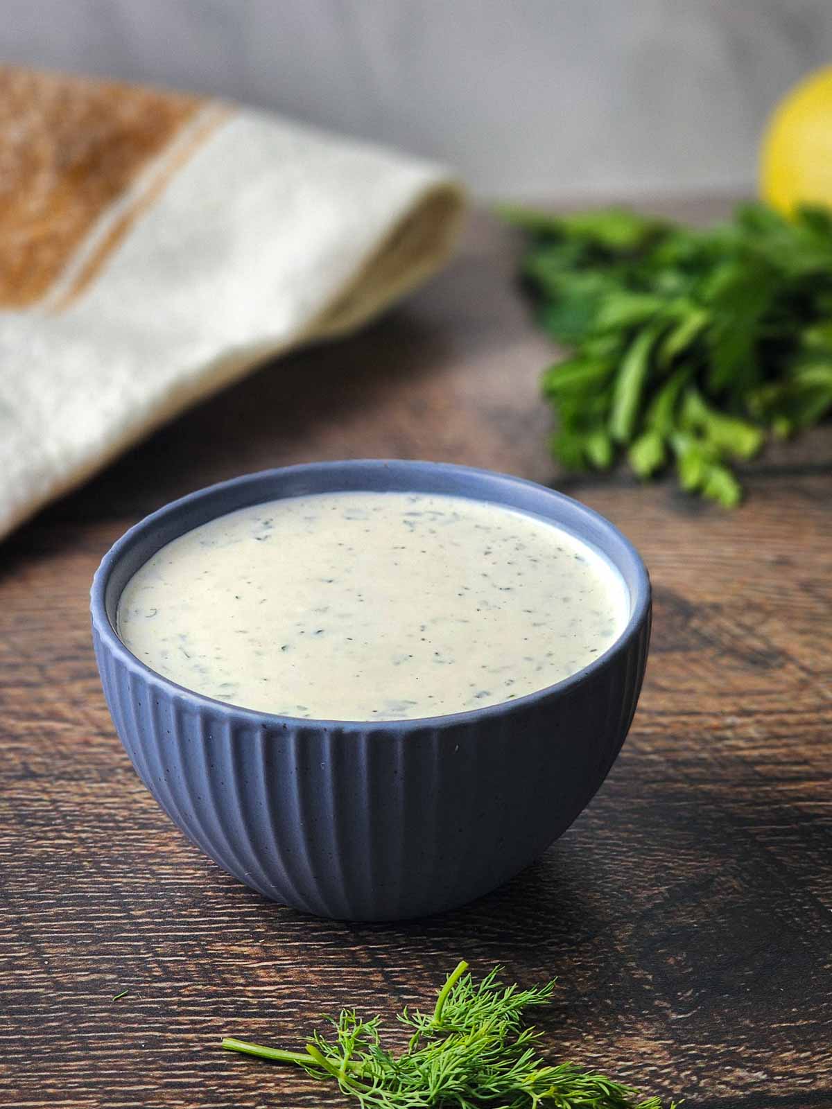 Bowl of buttermilk ranch dressing.