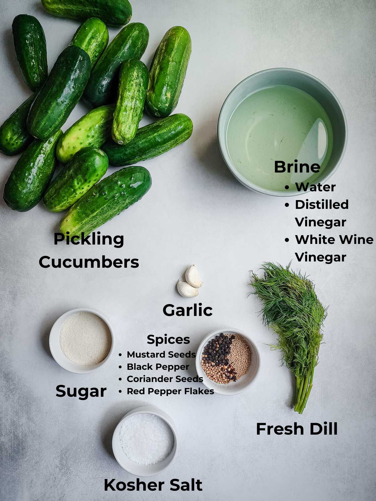 Easy Refrigerator Dill Pickle Slice Ingredients.